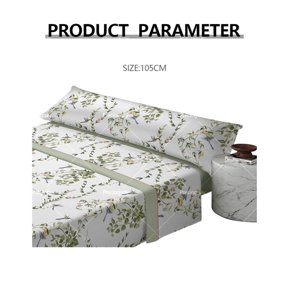Juego de cama de tres piezas apto para todas las estaciones, que incluye una sábana, una sábana ajustable y fundas de almohada. Medidas: 90 cm, 105 cm, 135 cm, 150 cm y 180 cm.