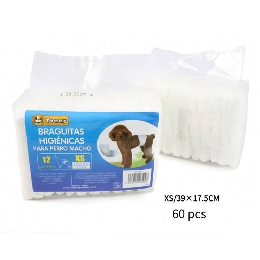 Pañales para mascotas (60 unidades) | Pañal para perros machos | Suaves y cómodos | Transpirables | Apto para perros pequeños, medianos y grandes | Para uso doméstico o de viaje | Tallas XS, S, M, L, XL | 60 unidades por paquete