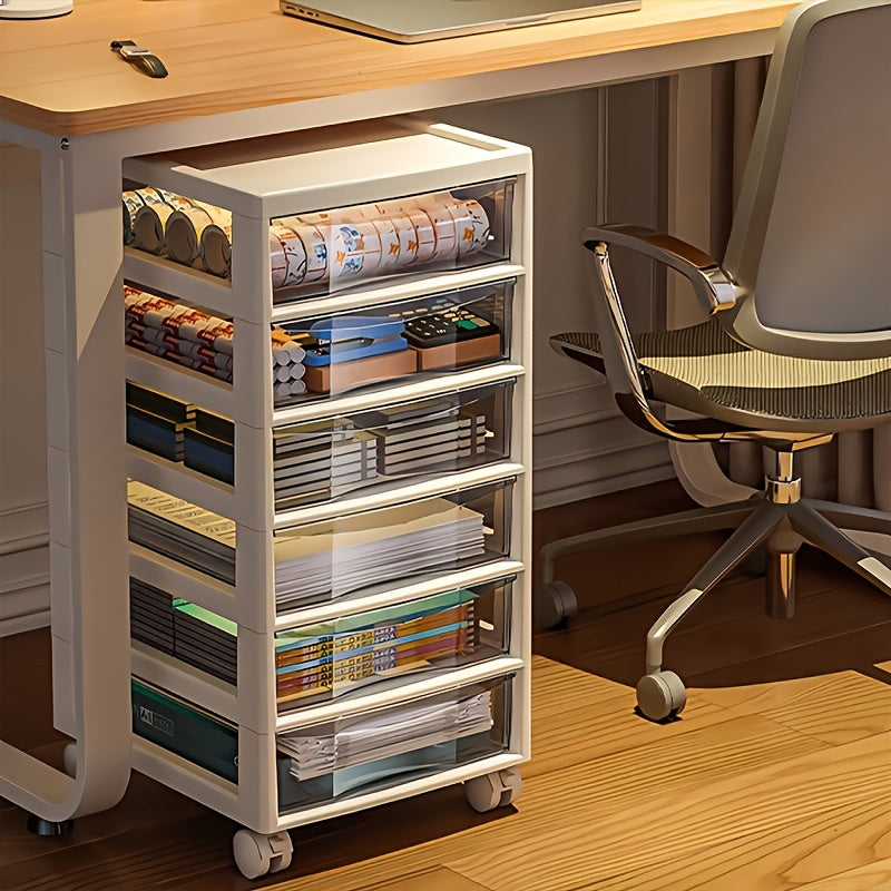 Carrito de Almacenamiento Rodante de 5/6 Niveles con Cajones, Estantes y Soportes para Archivos, Gabinete con Cajones y Ruedas Desmontables y Material PP Duradero, Caja de Cajones Transparente Fácil de Limpiar para Oficina, Dormitorio, Almacenamiento de R