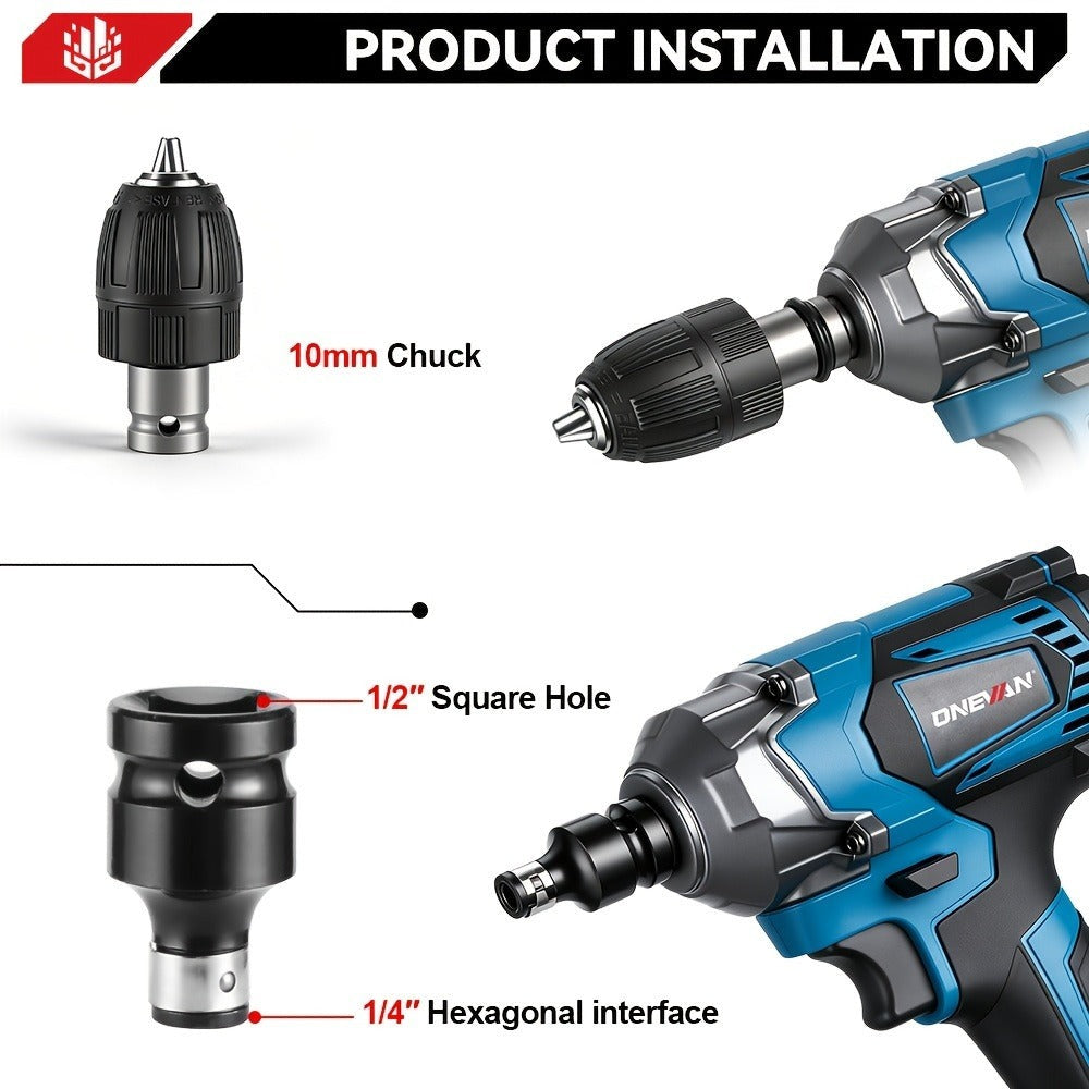 Llave de impacto inalámbrica de 1000 N.m, pistola de impacto eléctrica sin escobillas de 1/2 pulgada, llave de impacto eléctrica, adecuada para neumáticos de coche/uso doméstico - Kit de herramientas de destornillador eléctrico recargable, compatible con