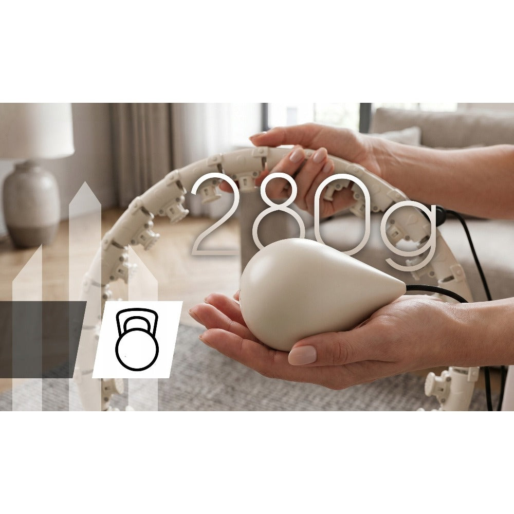 Aro de fitness inteligente adelgazante con masajeador con peso en color beige. Dispositivo de ejercicio abdominal y de cintura ajustable con carga de gravedad. Cinturón de entrenamiento modular Smart PRO+ con contador de RPM. 24 segmentos que permiten un