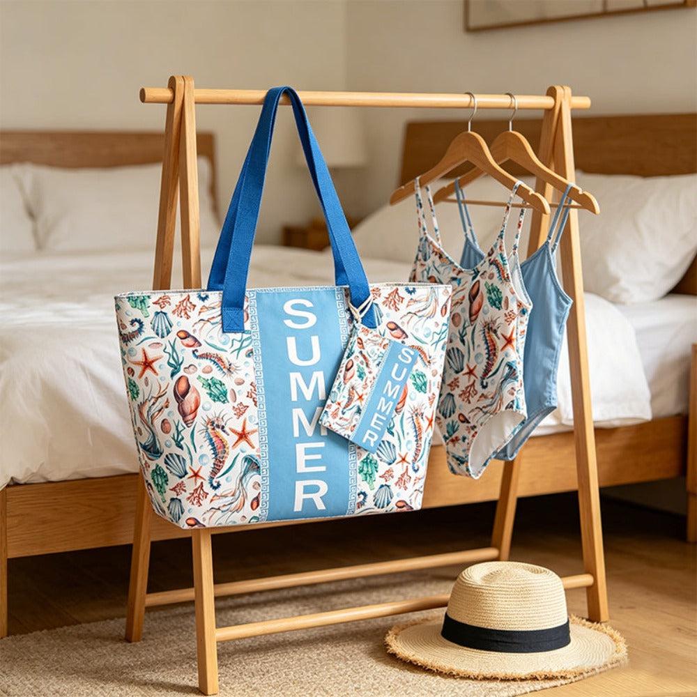 Bolso Tote de Playa con estampado veraniego, amplio y espacioso, bolso de gran capacidad para mujer, ideal para playa, piscina, viajes y uso diario