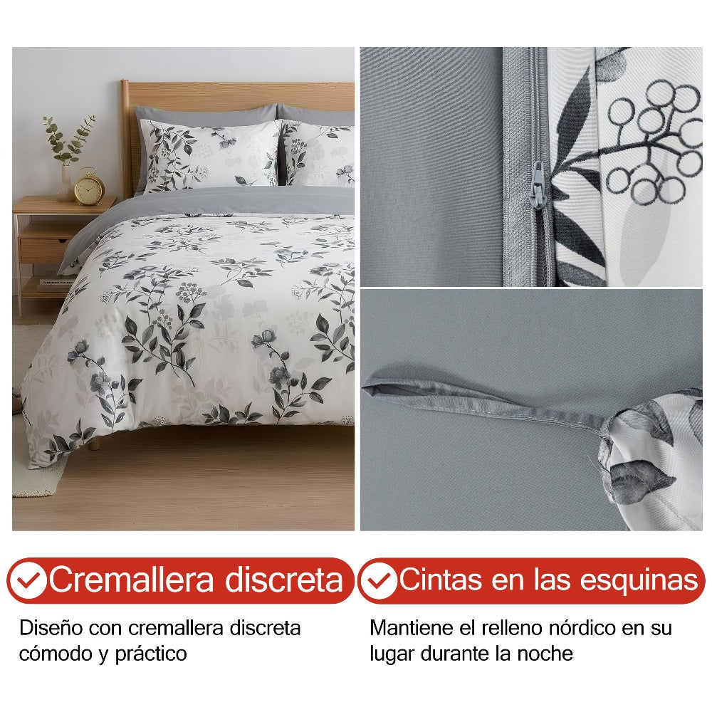 H HANSEL HOME Juego de Funda Nórdica Microfibra Transpirable – Set de Ropa de Cama con Funda de Edredón y Fundas de Almohada – Conjunto 2/3 Piezas para Dormitorio