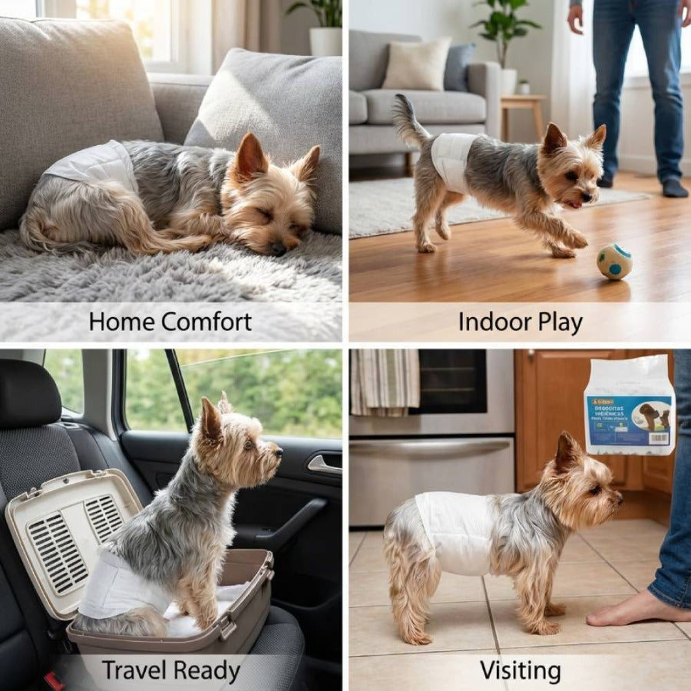 Pañales para mascotas (60 unidades) | Pañal para perros machos | Suaves y cómodos | Transpirables | Apto para perros pequeños, medianos y grandes | Para uso doméstico o de viaje | Tallas XS, S, M, L, XL | 60 unidades por paquete