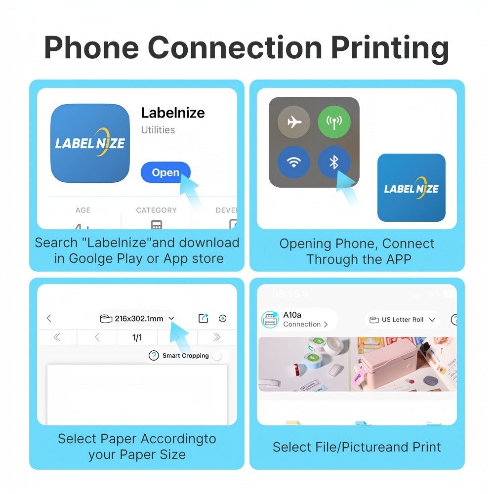 Impresora portátil sin tinta A10a, impresoras portátiles inalámbricas, impresora térmica para teléfono y portátil, impresora móvil para oficina, hogar y escuela, compatible con papel térmico de 21.59 cm x 27.94 cm y A4