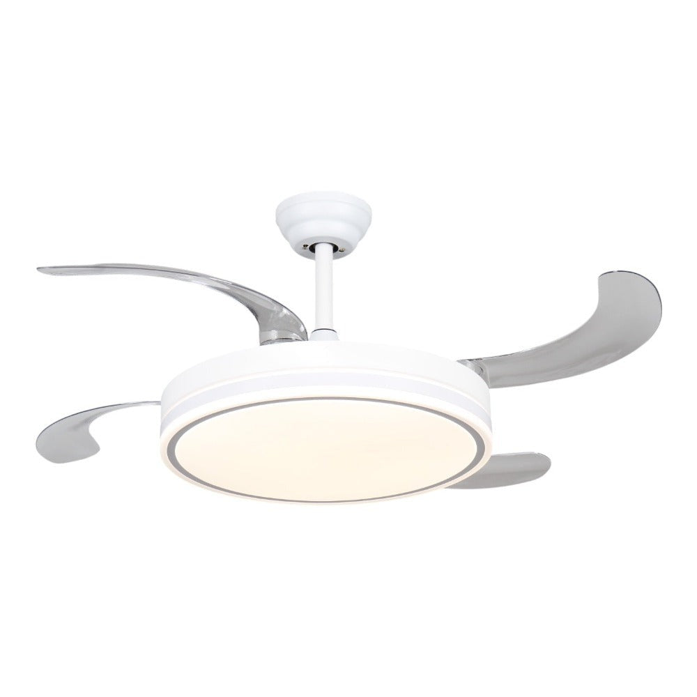 Ventilador de techo con Blanco en 3 Temperaturas de con Mando a Distancia -Motor DC Eficiente y Silencioso, 3 tonalidades, aspas desplegables retráctiles, 6 velocidades, control remoto, memoria, temporizador, silencioso y bajo consumo.