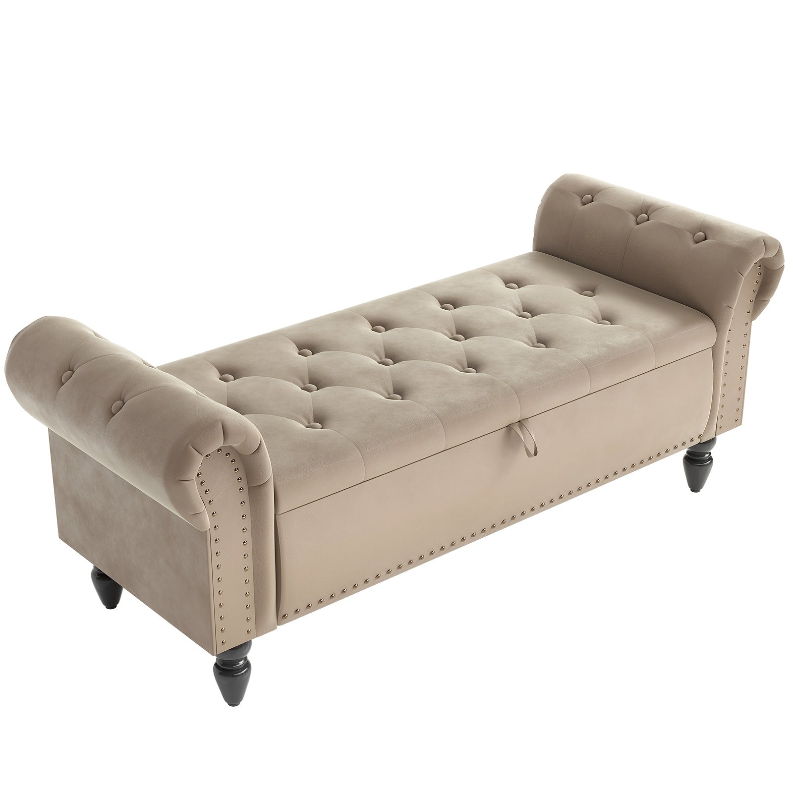 Banco de Almacenamiento, Caja de Almacenamiento de Terciopelo para la Cama con Tapa, Reposapiés con Patas de Madera Resistente, Capacidad de Carga de 168KG, Banco de Sofá para Dormitorio/Sala de Estar, 133X53X46Cm (Gris/Azul/Beige)