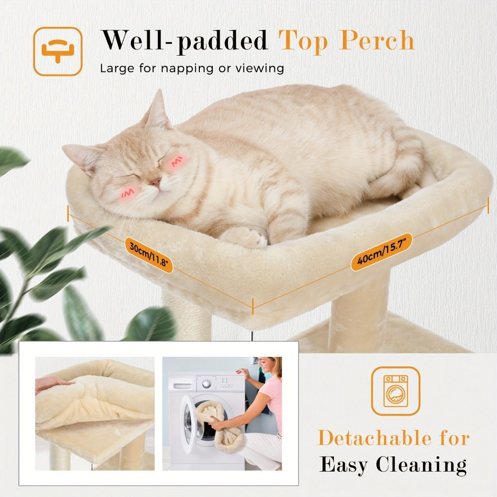 Árbol para Gatos Deluxe Pawz Road con Poste Rascador de Cuerda de Sisal - Condominio Multinivel de Peluche y Casa de Juegos, Muebles Duraderos para Gatos Pequeños a Medianos, Incluye Bolas Colgantes y de Pie, Muebles para Gatos