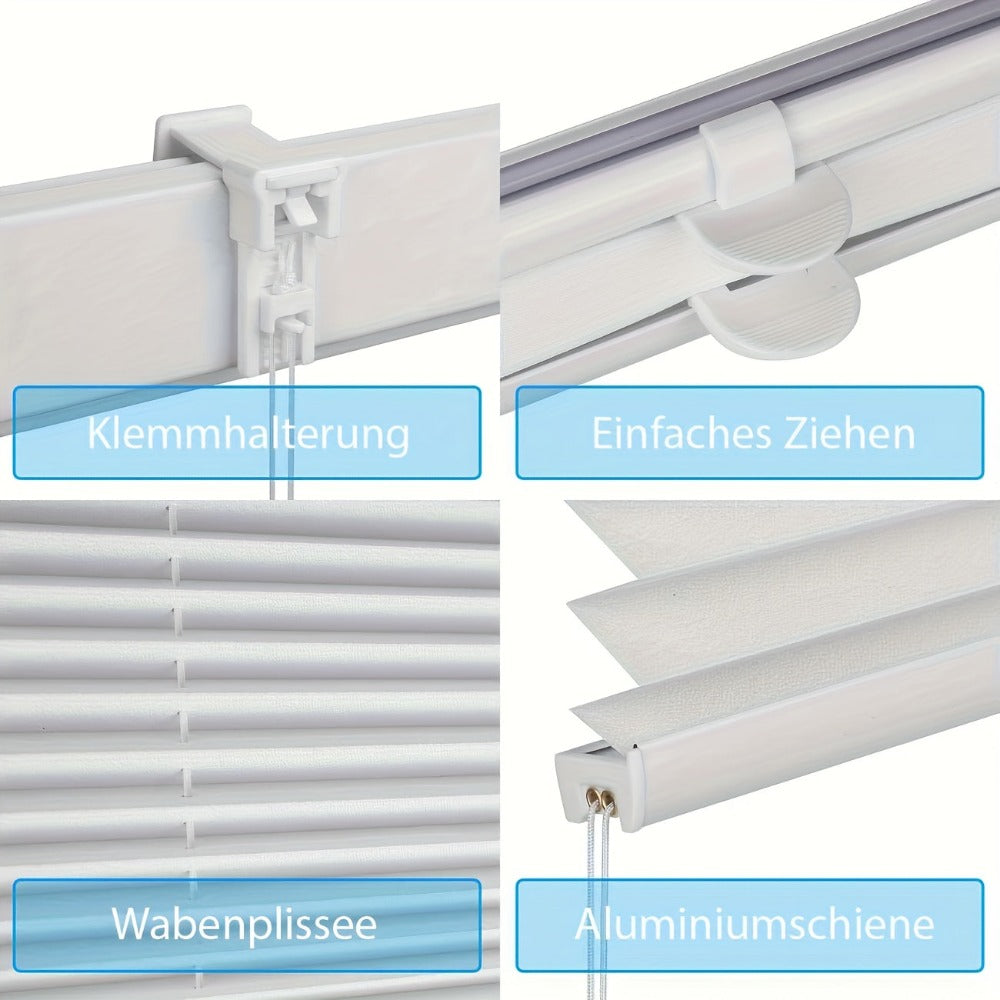 Persianas plisadas con cordón Sekey, aptas para - Cubiertas de ventana opacas sin taladro, de sujeción con abrazadera/tensadas, paneles de bloqueo con cordón para protección solar, sistema con cordón para dormitorios, persianas para el deslumbramiento