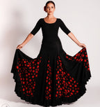 Falda flamenca de tiro alto (bajo pecho) negra con lunares rojos o blancos | Cintura elástica adaptable