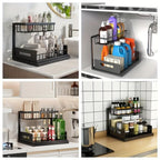 2 estantes metálicos para fregadero, estantes de almacenamiento de gabinete de 2 pisos con cajones deslizantes, gabinetes de almacenamiento extraíbles para fregadero, cocina, baño, despensa, estantes multiusos para fregadero, organizadores debajo del freg