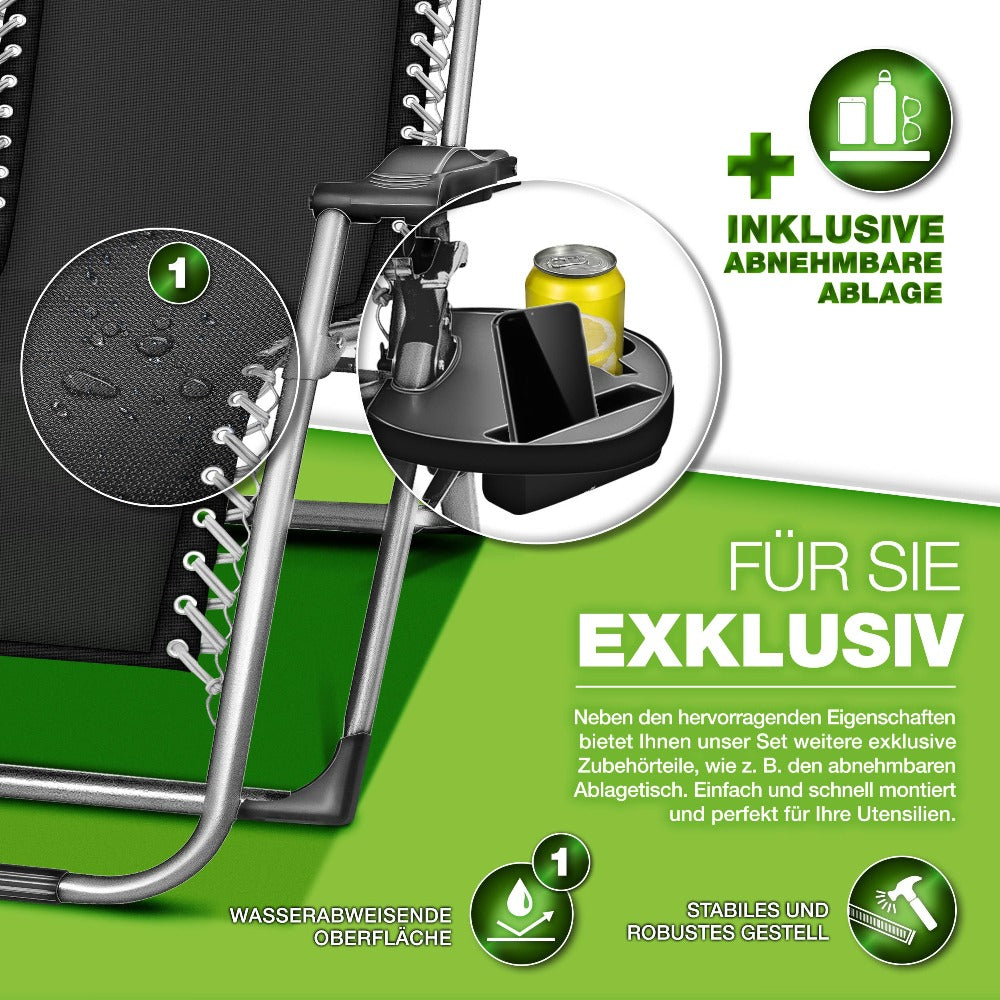 Tillvex® Tumbona Reclinable Plegable hasta 200Kg, Sillón de Sol para Jardín Exterior, Resistente a la Intemperie para Balcón, Jardín y Terraza, Ajustable con Acolchado Grueso, Reclinable, Extra Ancha, con Soporte para Bebidas