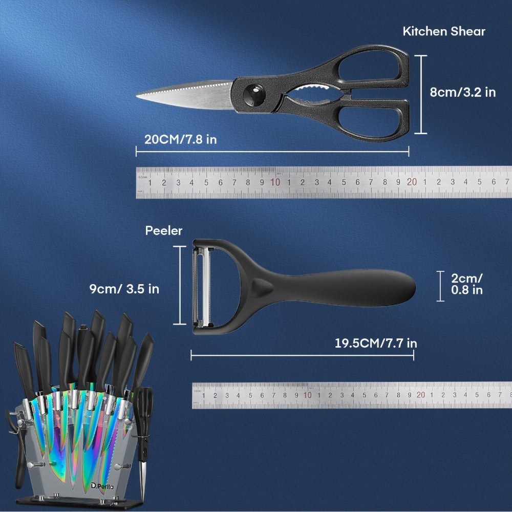 Juego de Cuchillos, 16 Piezas en Acero Inoxidable con Bloque, Set Profesional para la Cocina