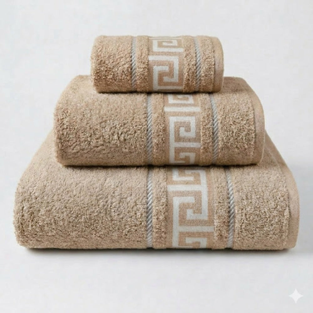 Juego de Toallas de Algodón 100% (3 Piezas) - Incluye Toalla de Tocador, Lavabo y Ducha | Tacto Suave, Ultra Absorbentes con Diseño Elegante de Lunares | Set Premium para Baño
