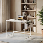Escritorio Pequeño para Computadora con Bolsa de Almacenamiento, Compatible para Oficina en Casa - Escritorio Compacto Ahorrador de Espacio, Estación de Trabajo Independiente con Altura Ajustable, Montaje, /Blanco/Gris/Marrón - Estructura de Metal y Tapa