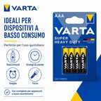 Caja de 12 pailas de 4 pilas AAA VARTA Super Heavy Duty de zinc-carbón de 1.5V R03 para controles remotos y relojes