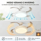 Ventilador de techo moderno con luz LED de 50W con regulación continua, aspas retráctiles y mando a distancia – Motor DC de cobre puro silencioso, bajo consumo y larga duración, brillo y temperatura ajustables, 6 velocidades, memoria y temporizador. Ideal