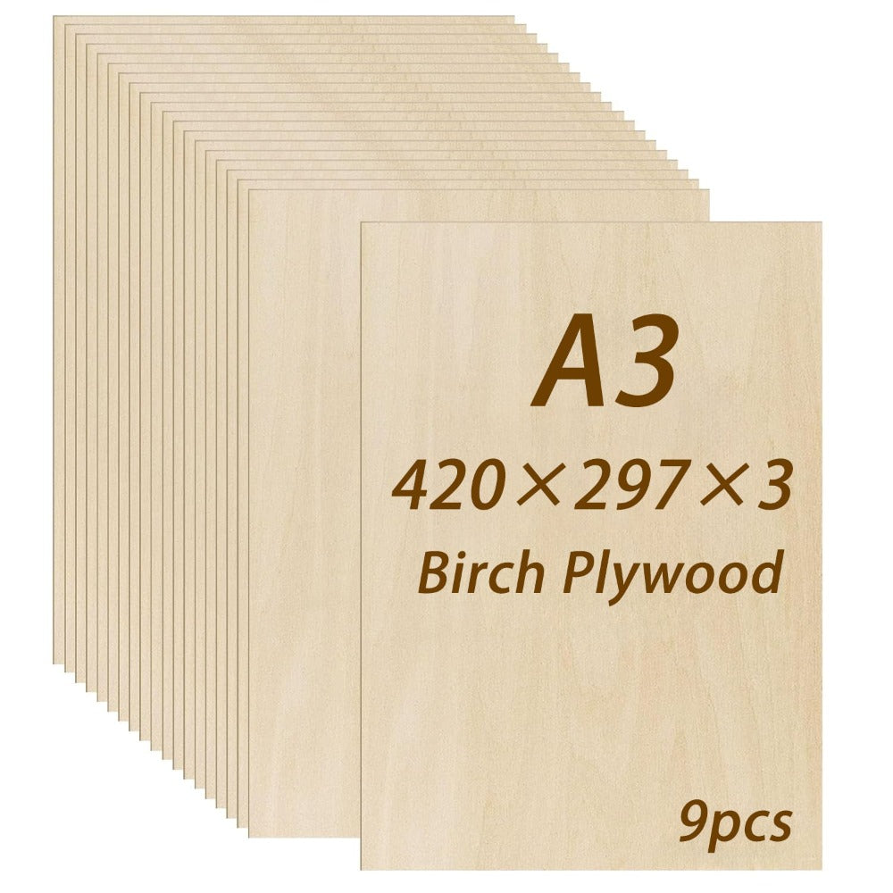 9/36/49 piezas de madera contrachapada de abedul | Paneles de madera artesanal de alta calidad de 420×297×3 mm, grano de madera natural, superficie lisa, robustos y estables, ideales para grabado láser, corte CNC, tallado de madera, artesanía, modelismo -