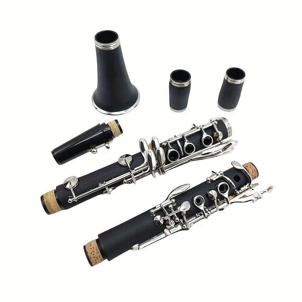 Siemonic Clarinete en Si bemol de 17 llaves, juego de clarinete chapado en níquel con estuche, kit de clarinete para principiantes con kit de limpieza y adicionales, instrumento de viento para práctica, interpretación y uso musical