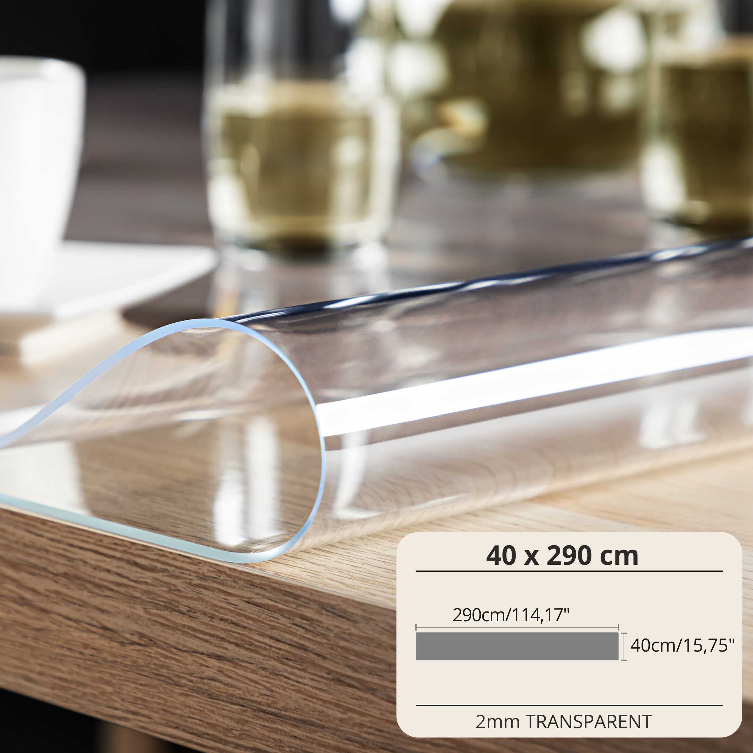 Mantel Protector con PVC 2Mm - Ancho 40Cm - Mantel Suave Transparente Resistente a Arañazos Y Agua, Protector de Mesa Fácil de Limpiar, Lámina de Mesa Duradera para Cocina, Comedor, Restaurante, Oficina Y Hogar - 40X40Cm, 40X50Cm, 40X60Cm, 40X70Cm, 40X80C