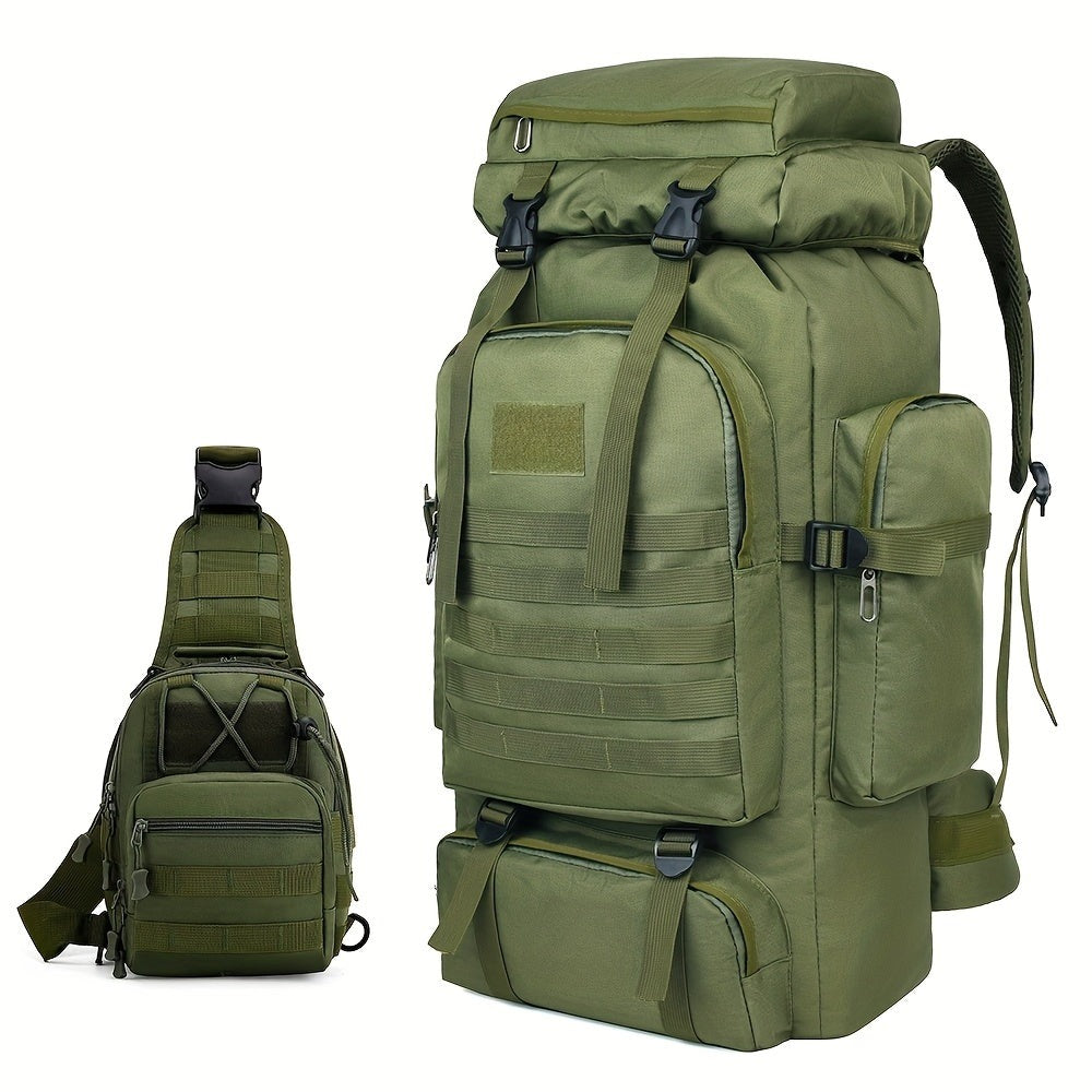 Un conjunto de dos piezas, una mochila para senderismo y montañismo