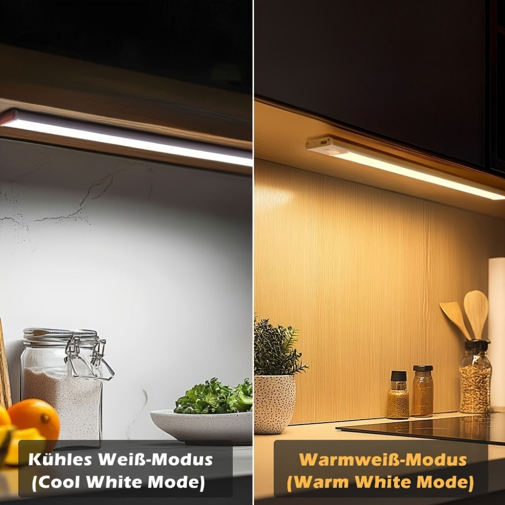 Luces LED para bajo mueble Setonr con carcasa de aleación de aluminio, luz con sensor de movimiento a pilas recargables para uso en interiores, luces magnéticas regulables para armario, iluminación inalámbrica para bajo mostrador para cocina, escaleras, d