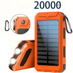 Batería Externa Solar Portátil de 20000Mah, Cargador Solar Portátil para Teléfonos Móviles, Cargador de Batería Externa para Camping para Teléfonos Móviles, 2 USB/ Linternas LED con Brújula para Actividades al Aire Libre