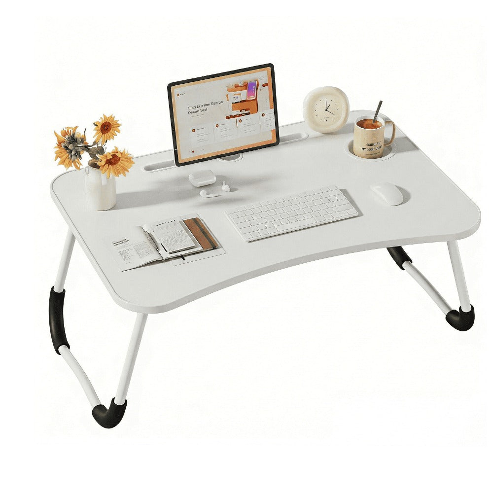 Mesa plegable multifunción para cama y sofá con portavasos, 60×40×28 cm, mesa auxiliar con atril para leer en la cama, bandeja multifunción para ordenador, libros, trabajo y estudio en casa (con cajón / sin cajón)