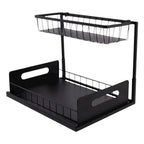 Organizador Cocina Almacenamiento de metal debajo del fregadero, organizador de cocina de 2 niveles con cajón de almacenamiento deslizante, organizador debajo del fregadero con ventosas mejoradas