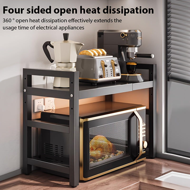 Estante de microondas ajustable y expandible - Estante de encimera de acero al carbono resistente para almacenamiento de cocina, utensilios y organizador de vajilla, ancho ajustable de 40-64 cm, altura ajustable de 32-2 cm - Diseño que ahorra espacio para