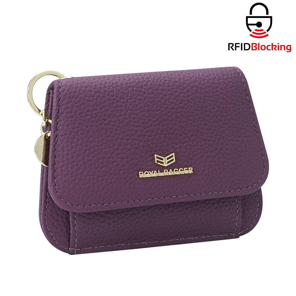 Royal Bagger Cartera Corta de Cuero Auténtico de Vaca para Mujer, Monedero con Bloqueo RFID, Múltiples Ranuras para Tarjetas y Llavero 2443