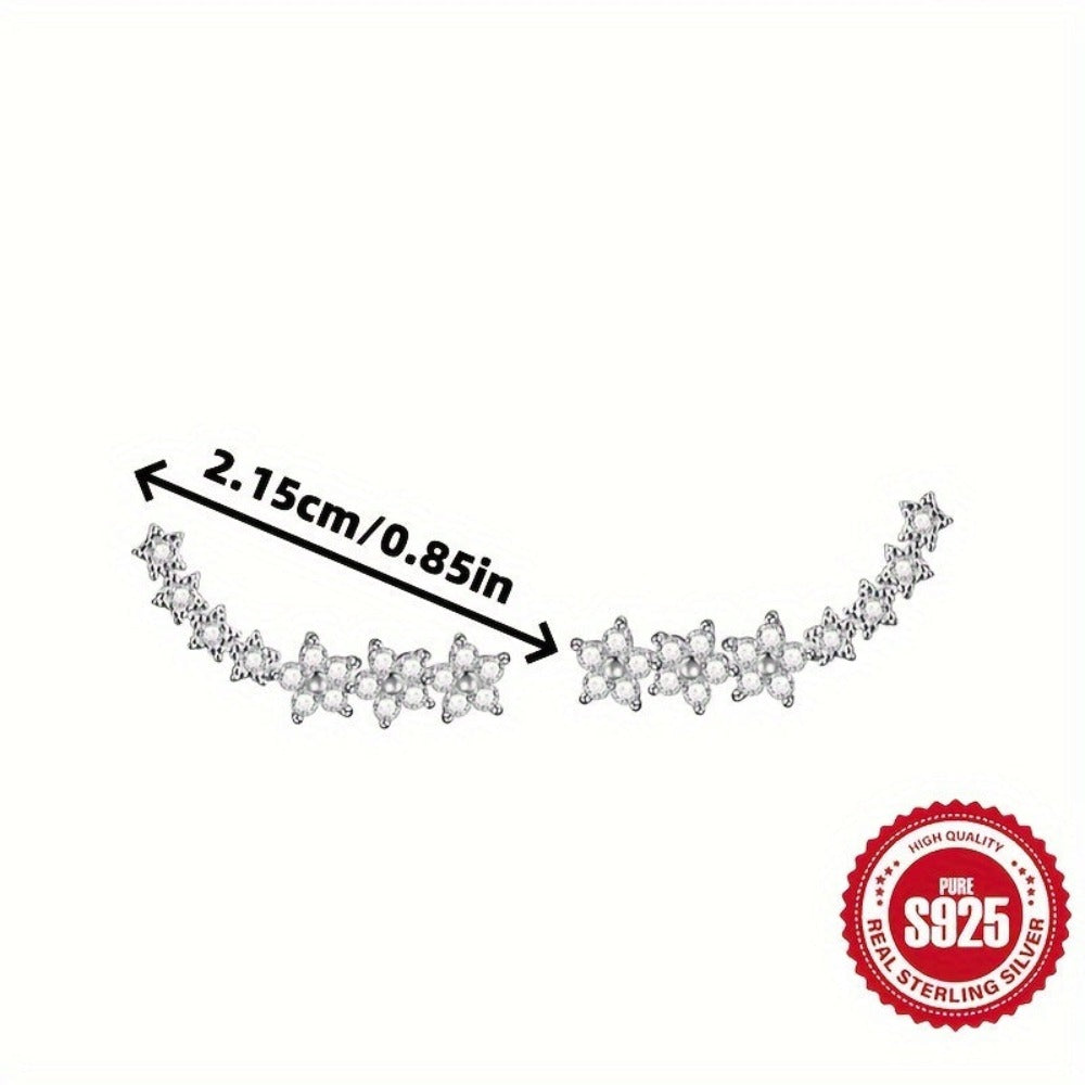Pendientes de plata S925 para mujer con diseño de fila de flores, hipoalergénicos, aptos para uso diario, elegantes y versátiles, idea de regalo para festivos y Navidad, accesorio de regalo perfecto