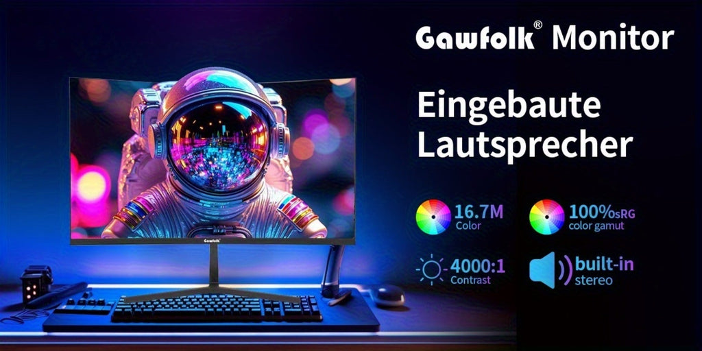 Monitor para juegos Gawfolk de 27 pulgadas, resolución 1080P (1920x1080), frecuencia de actualización ultrarrápida de 99Hz con altavoces integrados. Ideal para juegos y uso de oficina. Diseño de pantalla curva con puertos DisplayPort y HDTV. El regalo per