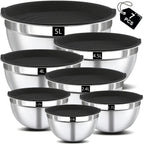 Juego de 7 cuencos de ensalada premium de acero inoxidable con tapas, juego de cuencos apilables, cuencos gruesos duraderos, aptos para ensaladas, aptos para lavavajillas y microondas, ideales para Navidad, Hanukkah, Pascua, Acción de Gracias, almacén loc