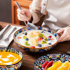 Juego de vajilla de estilo bohemio de 24 piezas, patrón de doble cara, juego de porcelana con platos, platos de postre, tazones para cereales, tazón para pasta, servicio para 6 personas