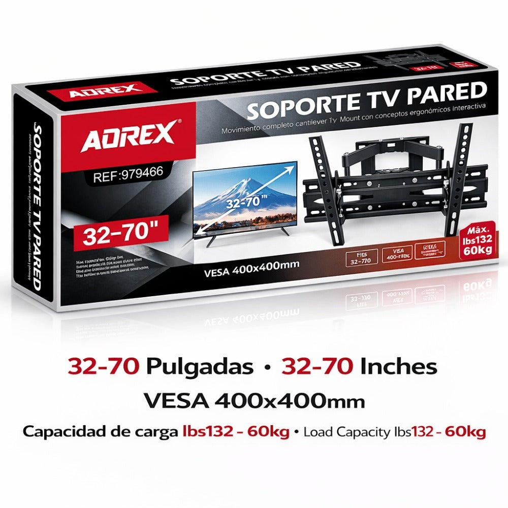 AOREX Soporte TV Pared Articulado Inclinable Y Giratorio – Soporte TV para 32-70 Pulgadas Pantallas – MAX VESA 400x400mm, para Soportar 60kg