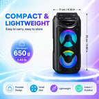 Altavoz inalámbrico portátil para fiestas con altavoces duales de 3 pulgadas, bajos profundos potentes, radio FM, luces ambientales LED y micrófono incorporado, altavoz de exterior de alto volumen para fiestas de verano, barbacoas en el jardín, camping, v