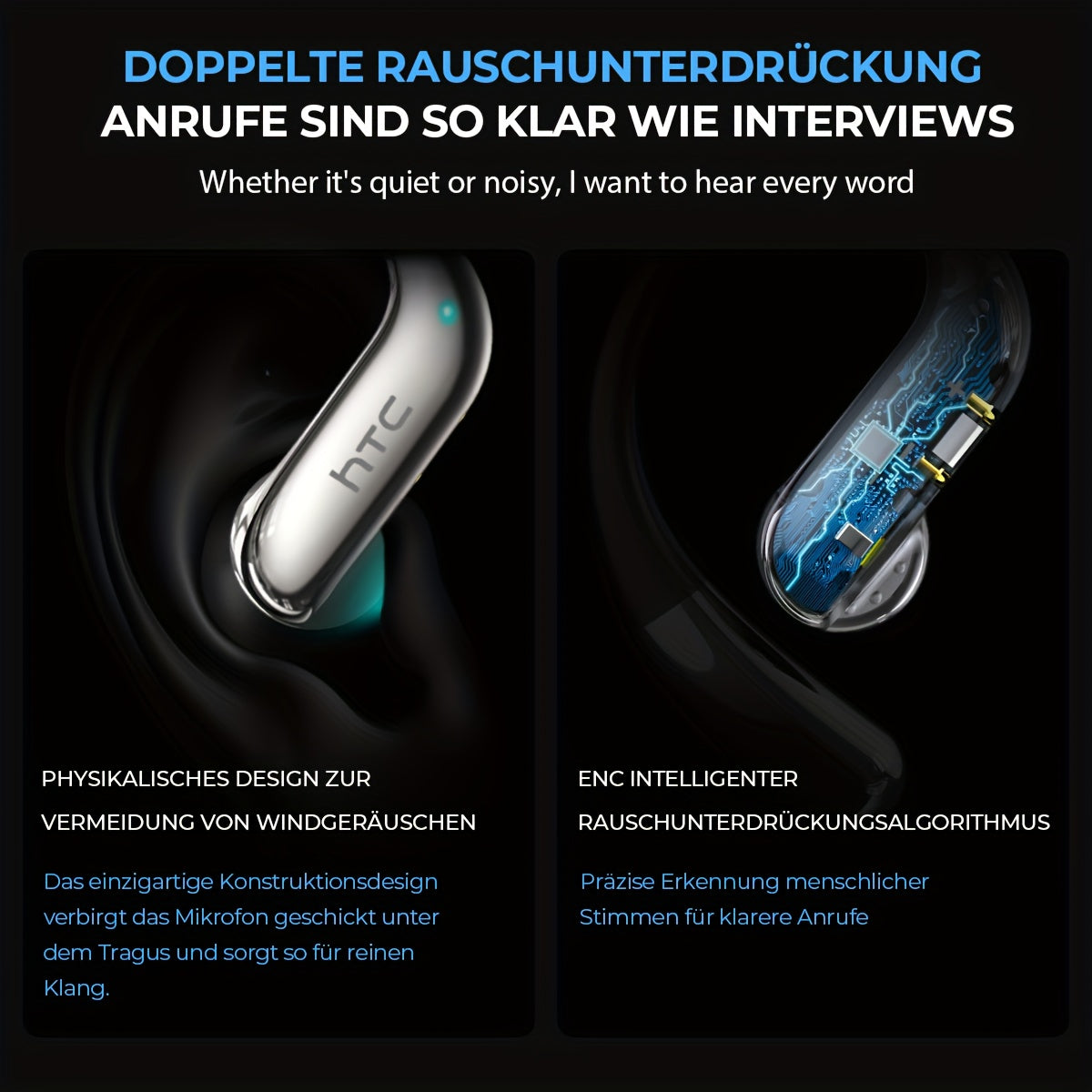 Auriculares Bluetooth | Auriculares inalámbricos de traducción con IA HTC NE23, compatibles con traducción en tiempo real entre 135 idiomas, con