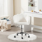 1 Silla de oficina para el hogar, Silla de escritorio, Silla de maquillaje, Silla de terciopelo con respaldo en forma de pétalo - Cómoda y hermosa, Silla giratoria con ruedas, Altura de silla ajustable, Base de metal, Fácil de montar