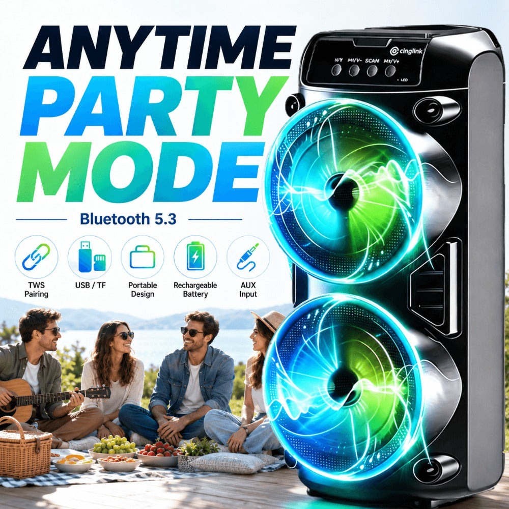 Altavoz Inalámbrico Portátil con Subwoofers Duales de 3 Pulgadas para Bajos Potentes, Radio FM, Luces LED para Fiestas, Micrófono Incorporado y Altavoces de Alto Volumen. Ideal para Uso Doméstico, Cumpleaños, Camping, Día de San Valentín, Pascua, Día de l