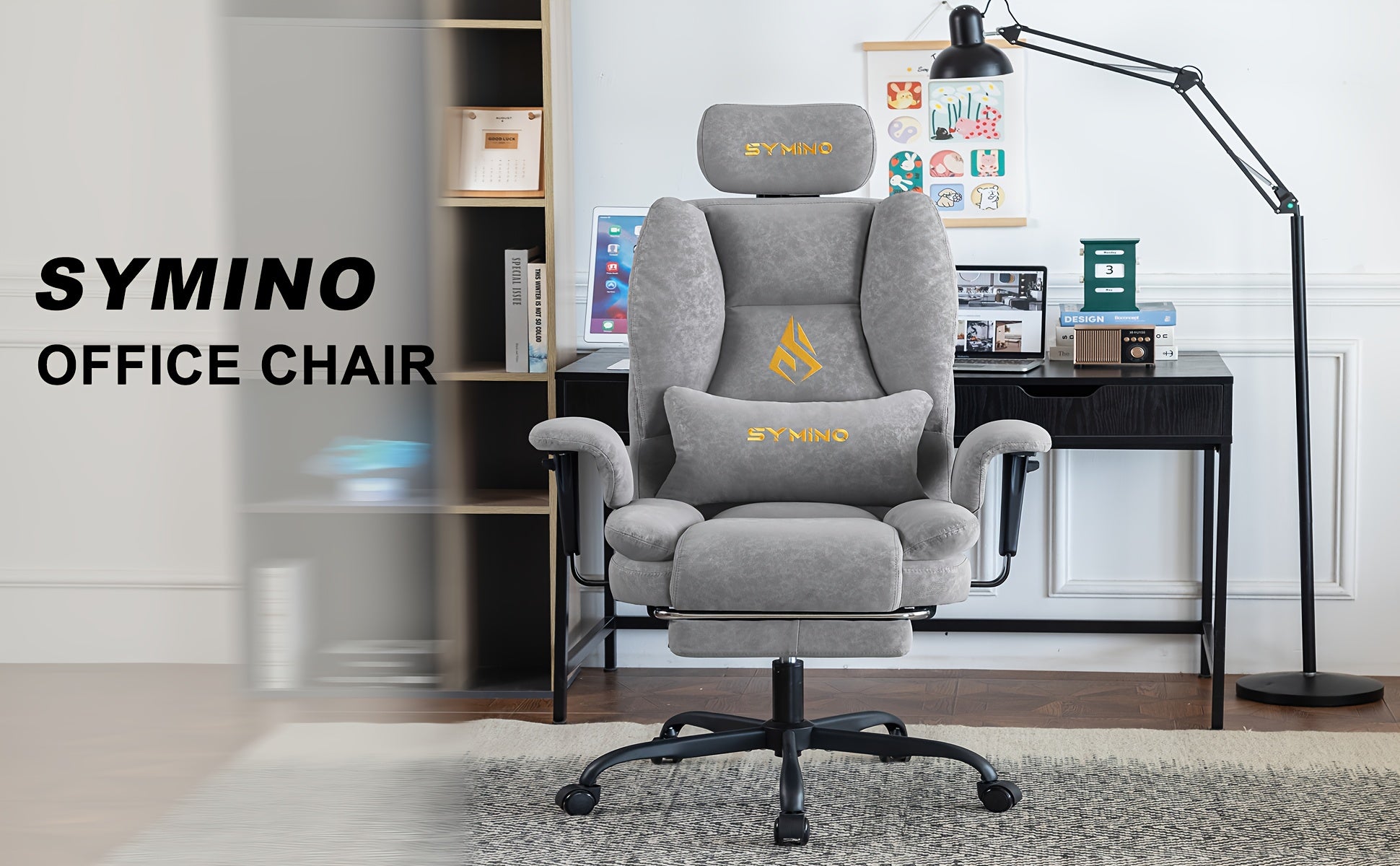 Silla de gaming SYMINO, silla de oficina ergonómica de piel PU con soporte lumbar - Silla de escritorio reclinable para computadora para adultos, asiento de videojuegos estilo carreras (altura y reposacabezas ajustables)