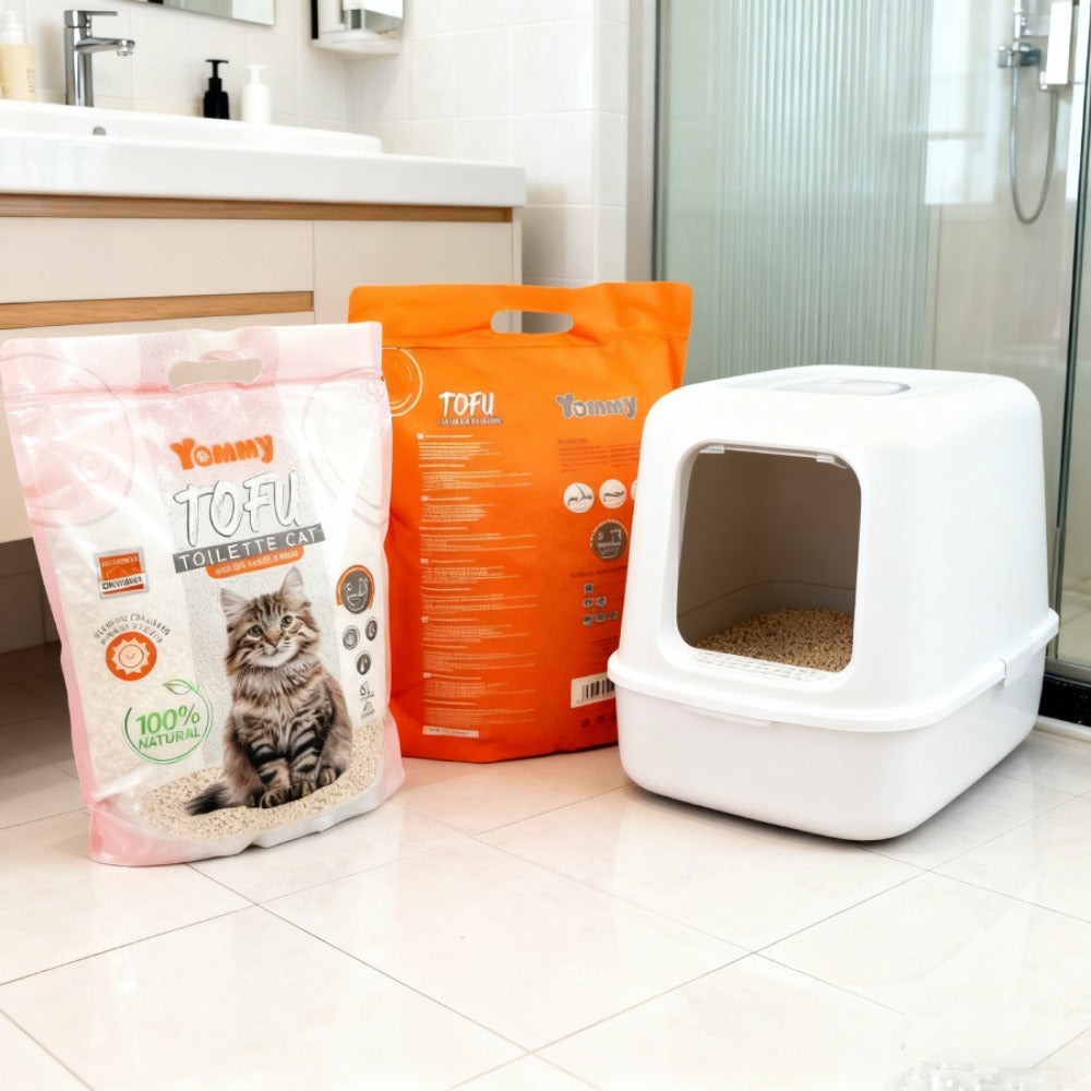 Arena para gatos con tofu perfutado, 6 l (1 paquete), original, arena para gatos con manzana, lavanda, limón y fibra de soja.