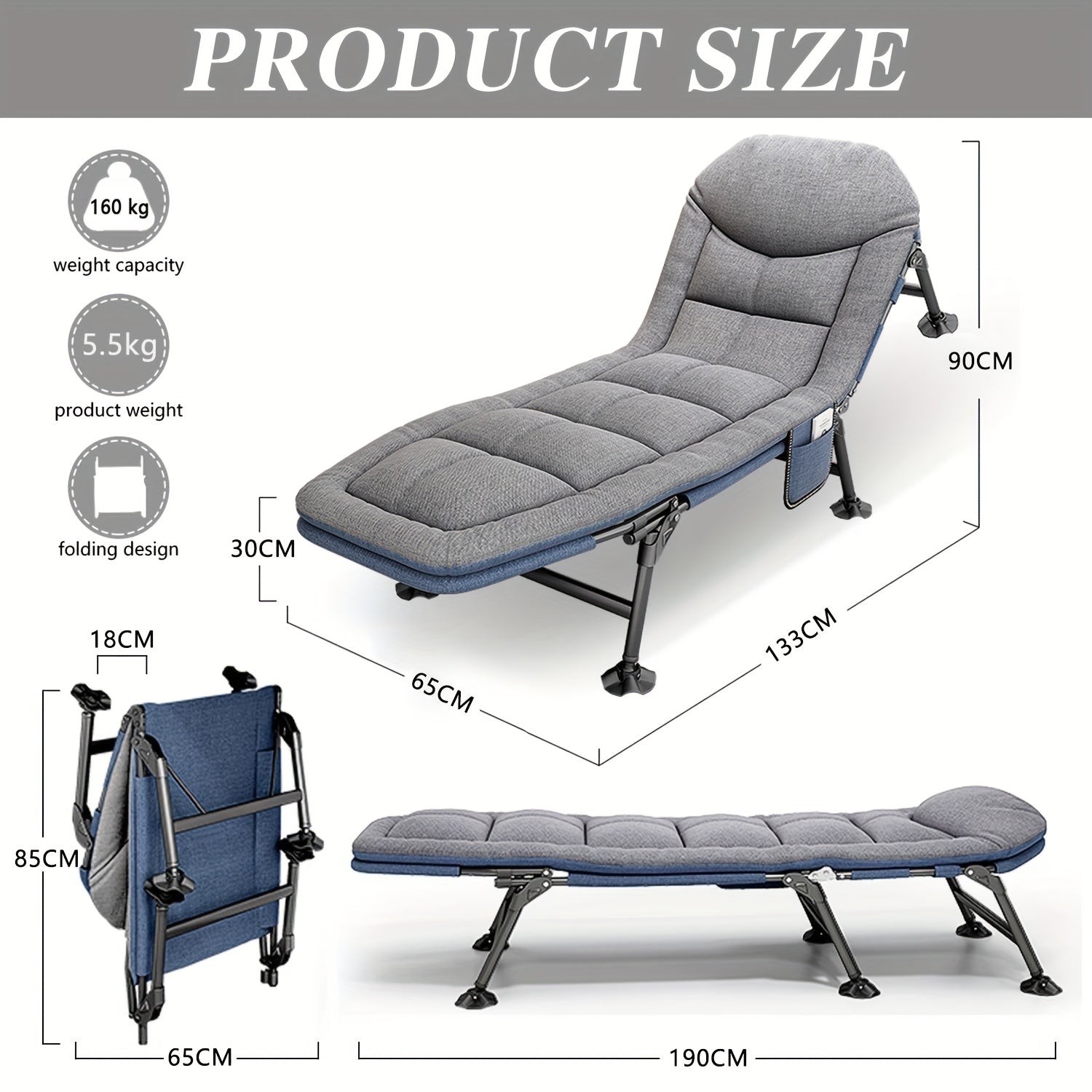 Camilla Solar de Jardín - Jardín Reclinable, Cama de Pesca, Pesca de Carpa con Bolsillo Lateral y Colchón, Camilla Solar Portátil Ajustable de 5 Velocidades para Exteriores