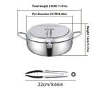 Olla freidora de acero inoxidable con tapa, sartén para freír profunda que ahorra aceite con termómetro, utilizada para freír papas fritas, alitas de pollo y camarones, compatible con estufas de gas y placas de inducción, utensilios de cocina | Suministro
