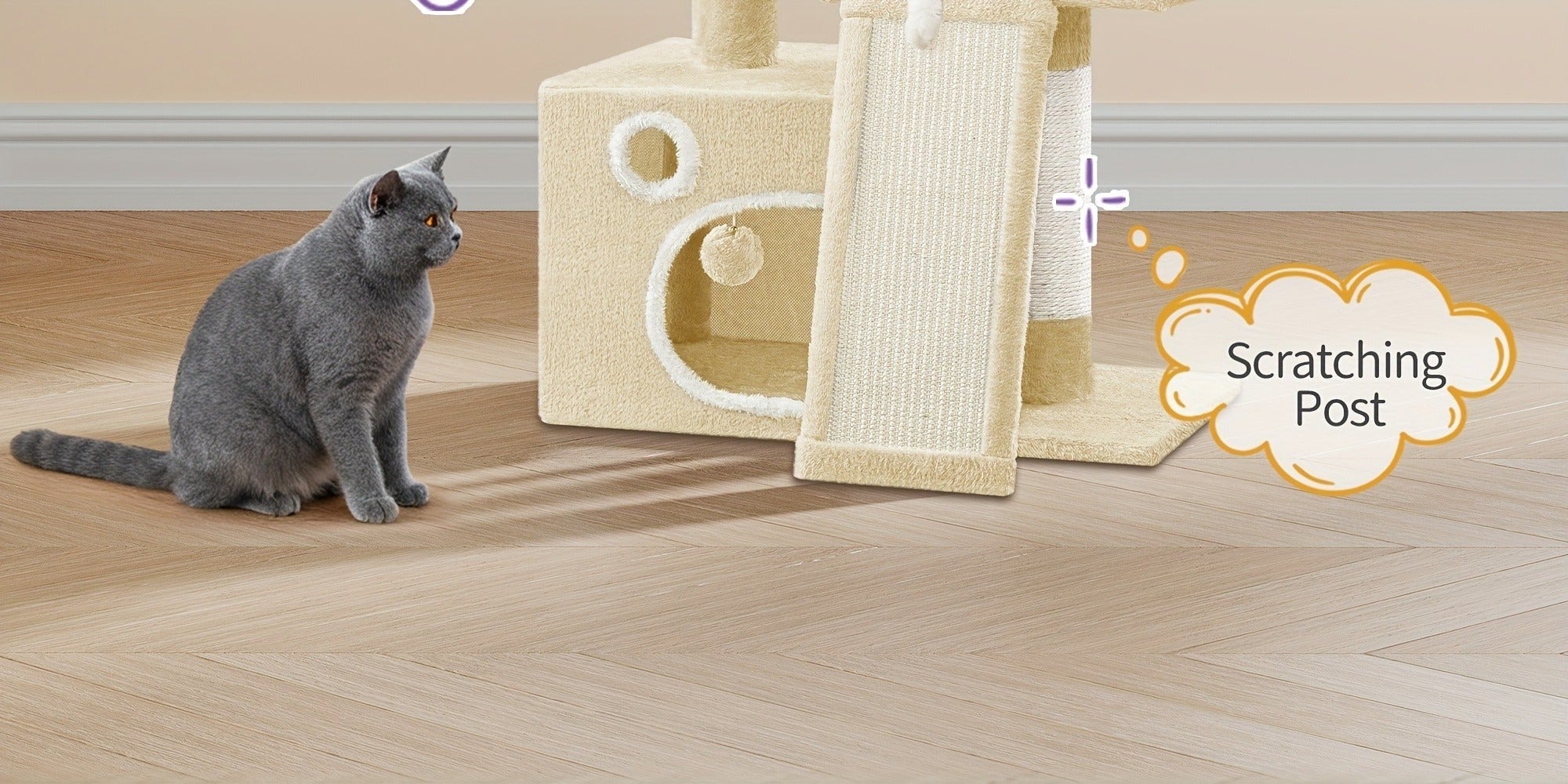 Torre para Gatos Pequeña, 98Cm de Alto, Espaciosa y Robusta, con un Perch Grande Suave, Juguetes de Felpa, Escondites, Postes para Rascar, Alfombrilla para Rascar Gatos, Disponible en Gris Claro/Gris Oscuro/Beige