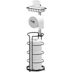 Soporte de Papel Higiénico de Pie Huahong - No Requiere Perforación, Moderno Soporte de Rollo de Papel de Metal - Soporte de Papel Higiénico con Estante - para Rollos Mega/ Teléfono, Negro