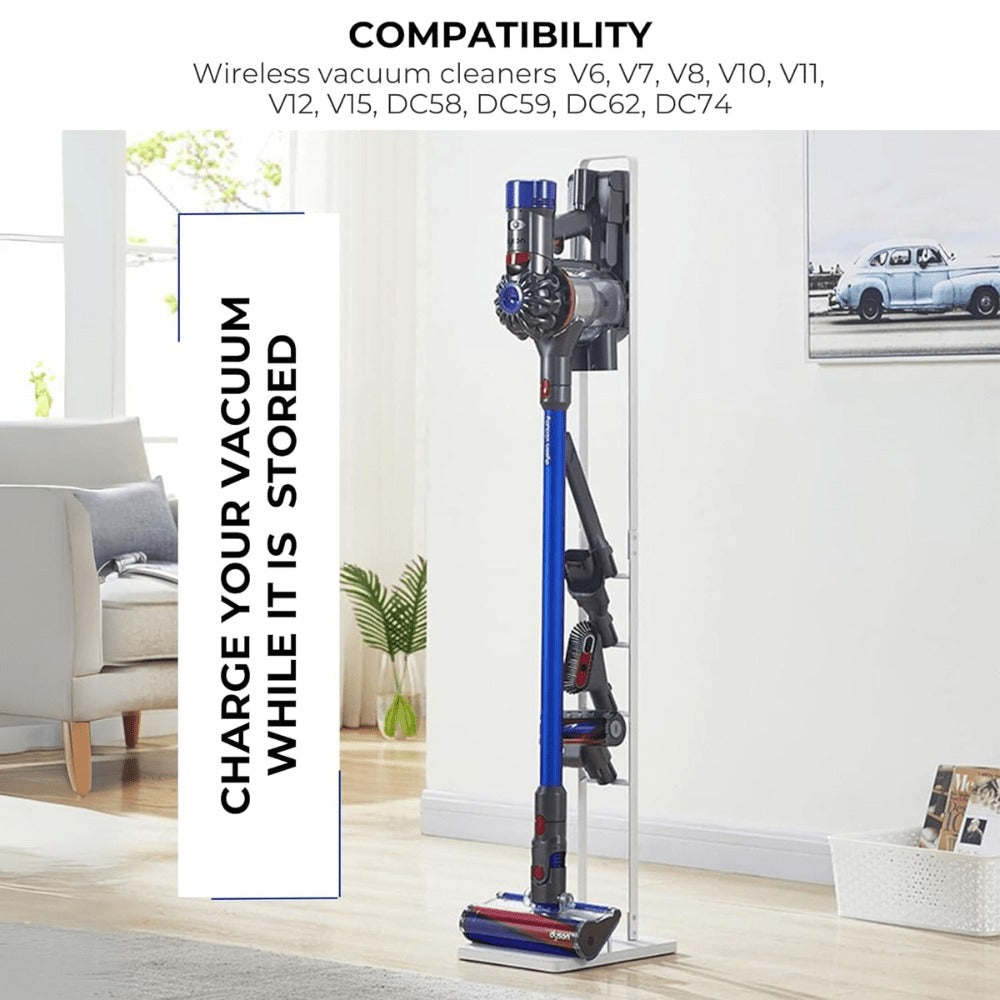 Soporte de Aspiradora Compatible con Dyson V15 V12 V11 V10 V8 V7 V6 - DC58/ DC59/ DC62/ DC74 - Organizador de Almacenamiento de Suelo Sin perforar la Pared.