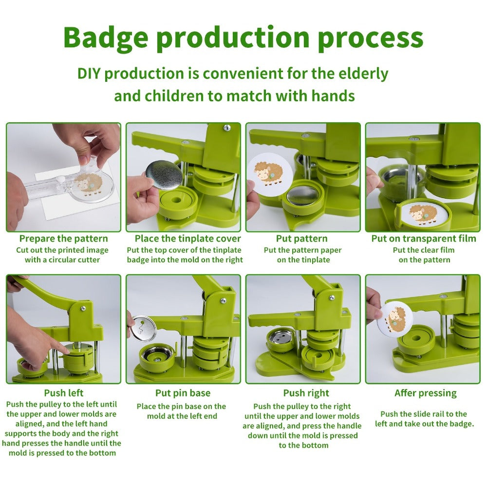 Juego de Creador de Insignias, Máquina Giratoria de 32 mm con 100 Piezas de Botones y Punzón para Insignias, Herramienta DIY Sencilla para Hacer Placas