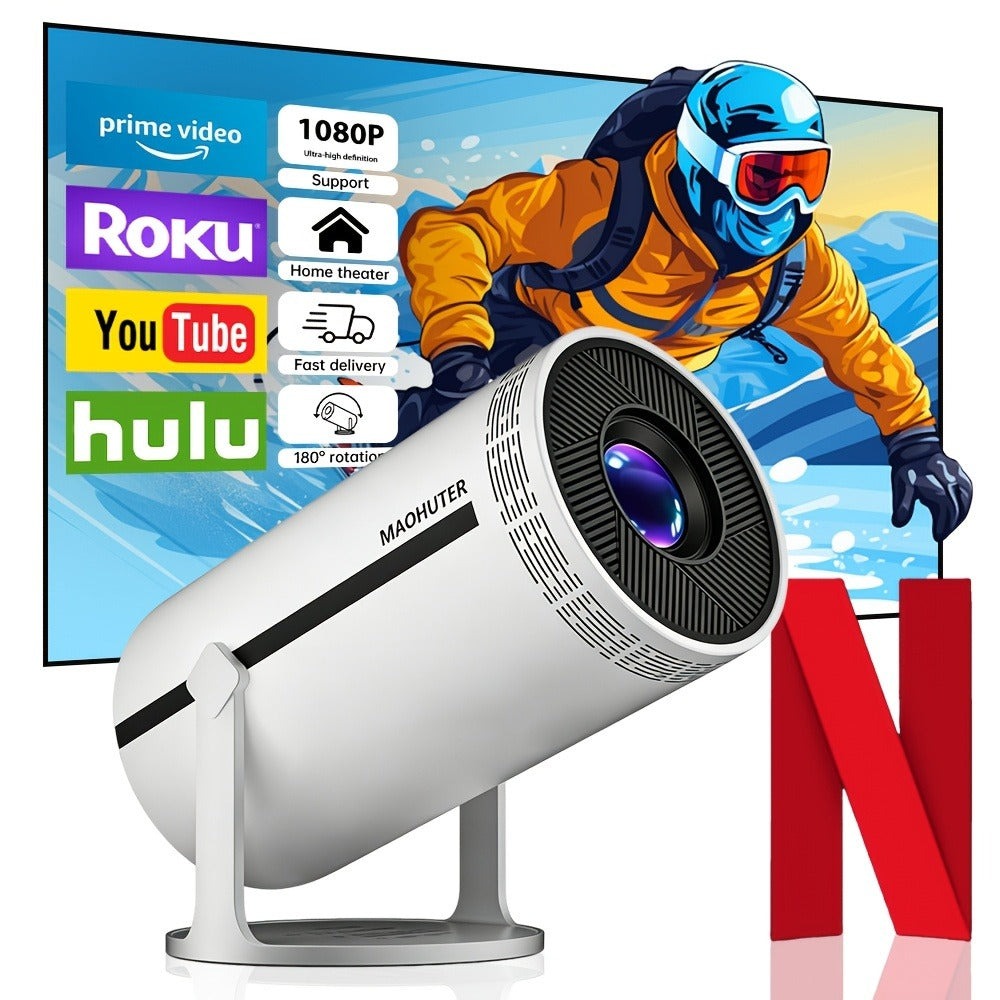 Proyector inteligente 4K Full HD, proyector sin varillas con WiFi y Bluetooth, compatible con 1080P, rotación de 180 grados, altavoces integrados, apto para iPhone/Android 11.0/sistema, compatible con Netflix y YouTube