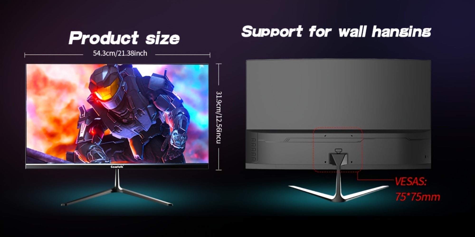 Monitor Gaming Gawfolk de 24.5 pulgadas para PC, Curvo (3000R) 120Hz, Monitor para Visualización Deportiva con FHD 1080P 1Ms Sin Borde, 98% Srgb, Ángulo Amplio de 178°, HDTV, VGA